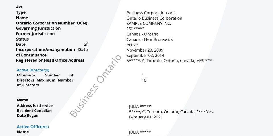Ontario Corporation Profile Report